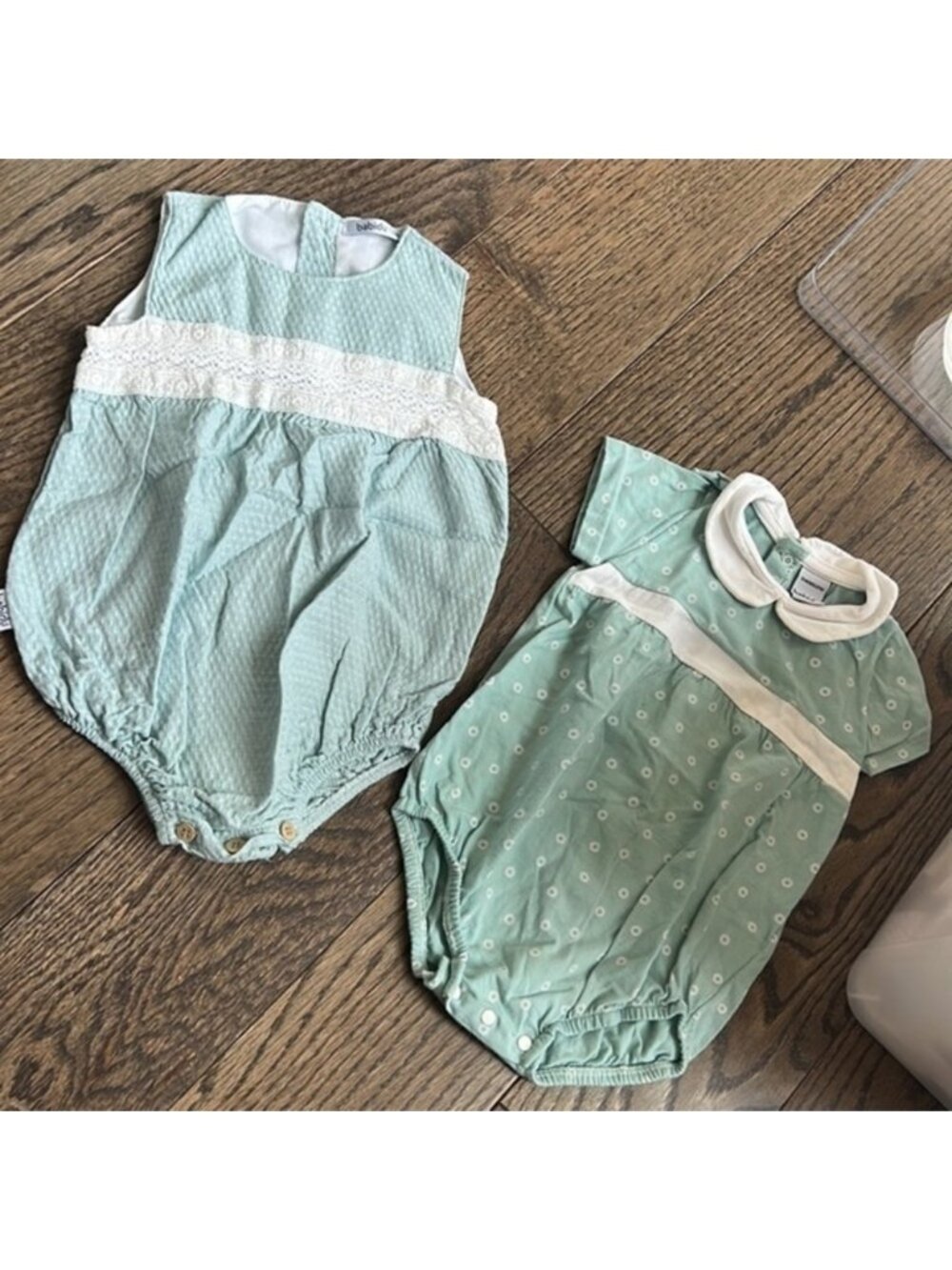 Mint green collar Babidu shortie Spain childrensalon BOUTIQUE 12M twins set